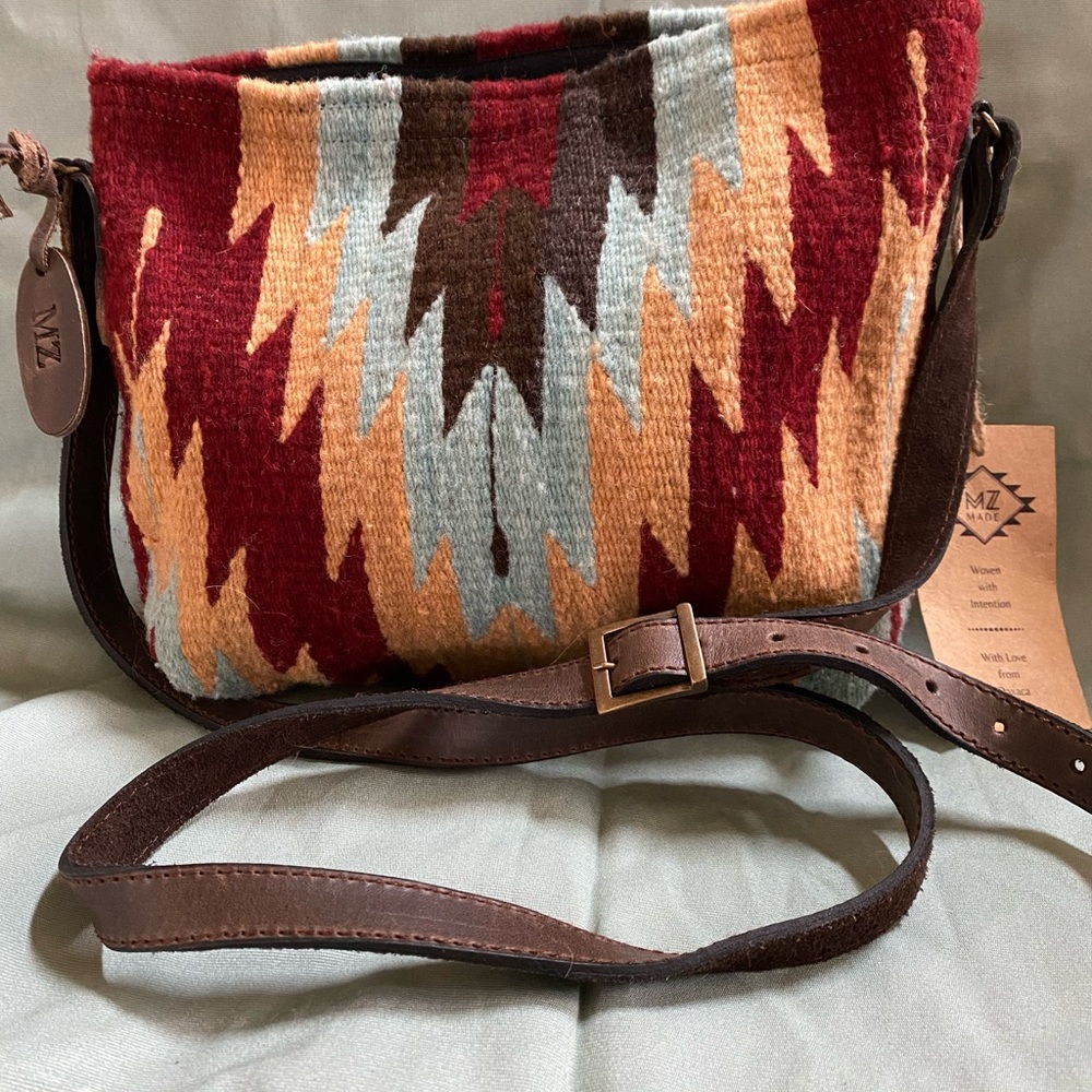 MZ MADE. Crossbody. NWT. Leather & 100% wool artisan hand made.